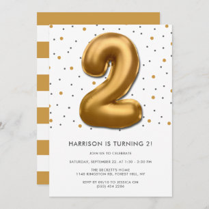 Modern Gold Foil Balloon 2nd Birthday Invitation