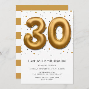 Modern Gold Foil Balloon 30th Birthday Invitation