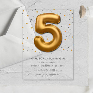 Modern Gold Foil Balloon 5th Birthday Acrylic Invitations