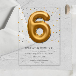 Modern Gold Foil Balloon 6th Birthday Acrylic Invitations