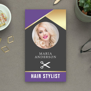 Modern Gold Foil Beauty Salon Hair Stylist Photo Business Card