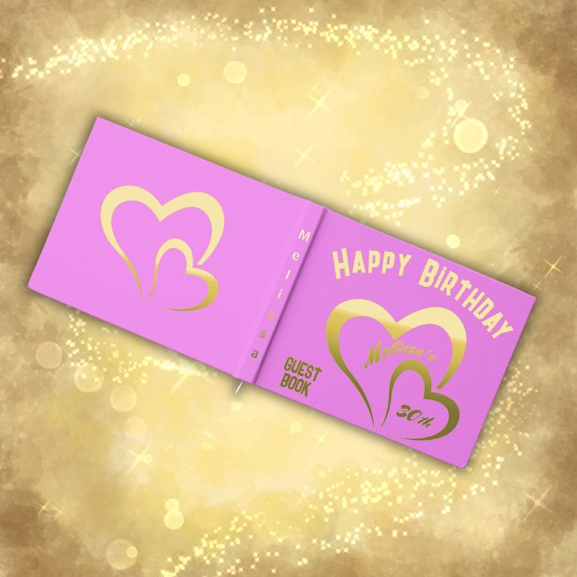 Modern Gold Foil Birthday on Pink Monogram Small Guest Book (Creator Uploaded)