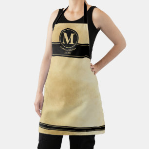 Modern Gold Foil Black Trendy Aprom Monogram Text Apron