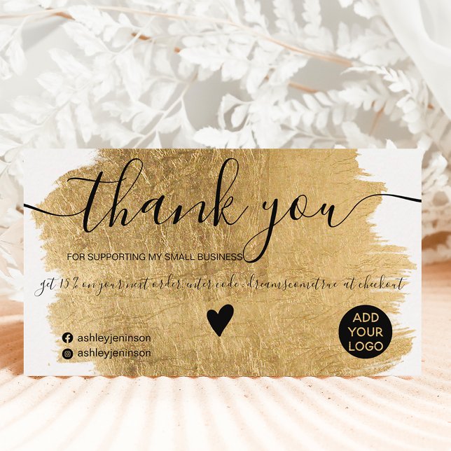 Modern gold foil brushstroke order thank you business card (Creator Uploaded)