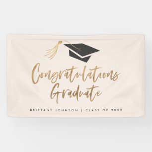 Modern Gold Foil Cap Congratulations Graduation Banner