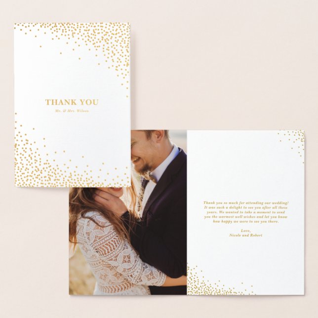 Modern Gold Foil Confetti Dots Wedding Thank You Foil Card (Display)