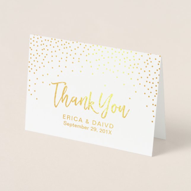 Modern Gold Foil Confetti Dots Wedding Thank You Foil Card (Front)