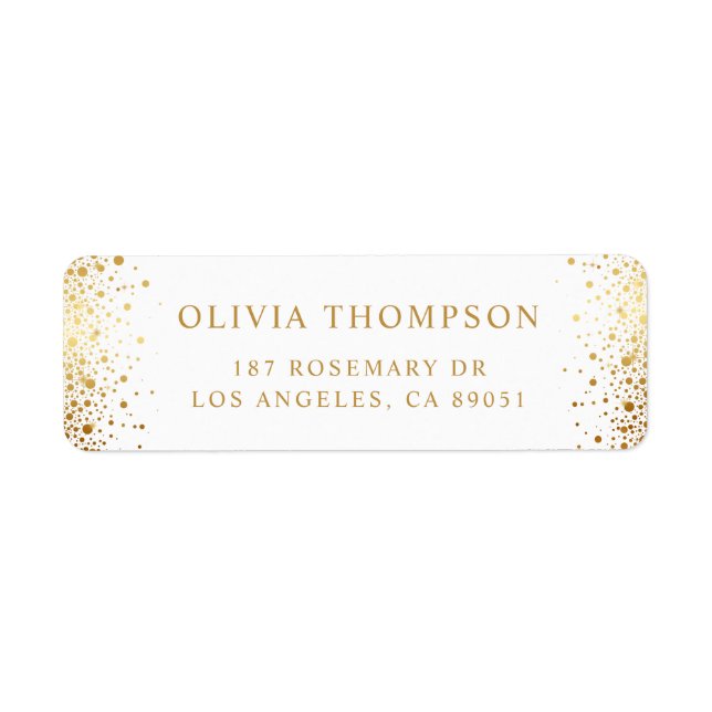 Modern Gold Foil Confetti Dots White Wedding Return Address Label (Front)
