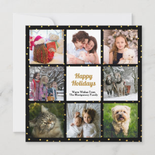 Modern Gold Foil Dot Eight Photo Collage Holiday Card