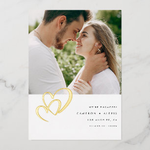 Modern Gold Foil Double Heart Photo Engagement
