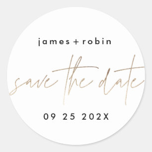Modern Gold Foil Elegant Modern Wedding Classic Round Sticker
