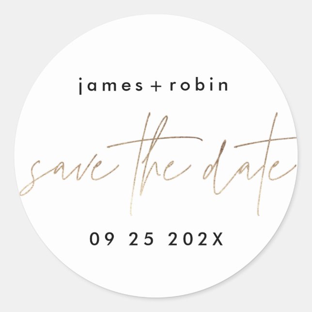 Modern Gold Foil Elegant Modern Wedding Classic Round Sticker (Front)