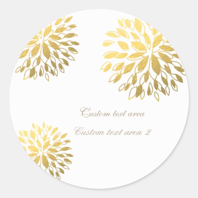 Modern Gold Foil Floral White Elegant Sticker (Front)