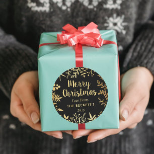 Modern Gold Foil Foliage Christmas Classic Round Sticker
