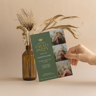 Modern Gold Foil Grad Party 4 Photo Invitation
