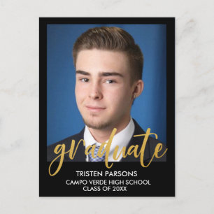 Modern Gold Foil Graduation Photo Announcement Postcard