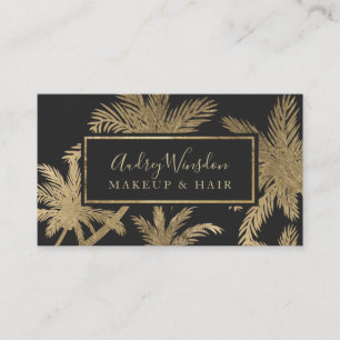 Modern gold foil gray palm tree Makeup Hair script Business Card