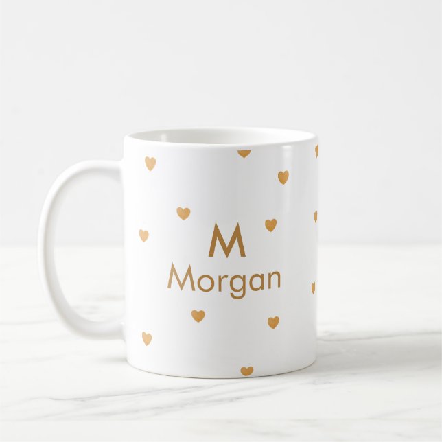 Modern Gold Foil Hearts Personalised Coffee Mug (Left)