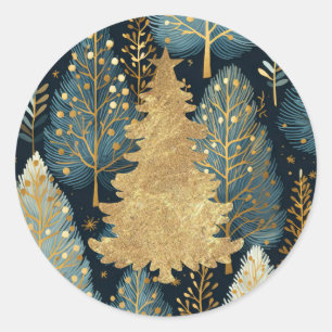 Modern Gold Foil Holiday Forest Christmas Tree Classic Round Sticker