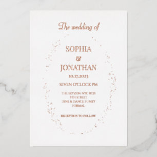 Modern gold foil leaves wedding invitation