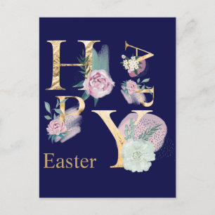Modern Gold Foil Lettering Floral Watercolor Postcard