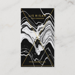 Modern Gold Foil Line Art with Black White Marble Business Card