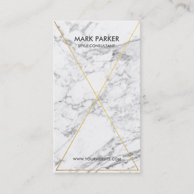 Modern Gold Foil Line Art with Grey White Marble Business Card (Front)