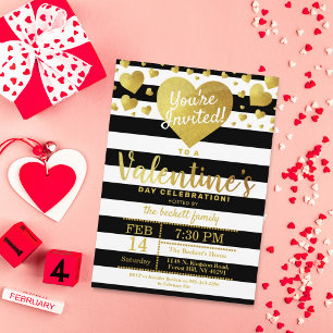 Modern Gold Foil Love Hearts Valentine's Day Party Invitation