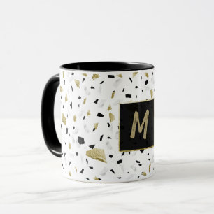 Modern Gold Foil Marble Terrazzo Pattern Monogram Mug