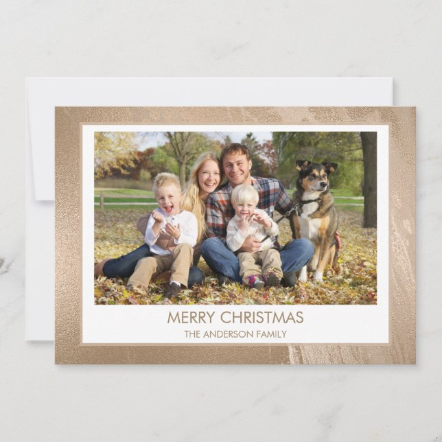 Modern Gold Foil Merry Christmas Family Photo Holiday Card (Front)