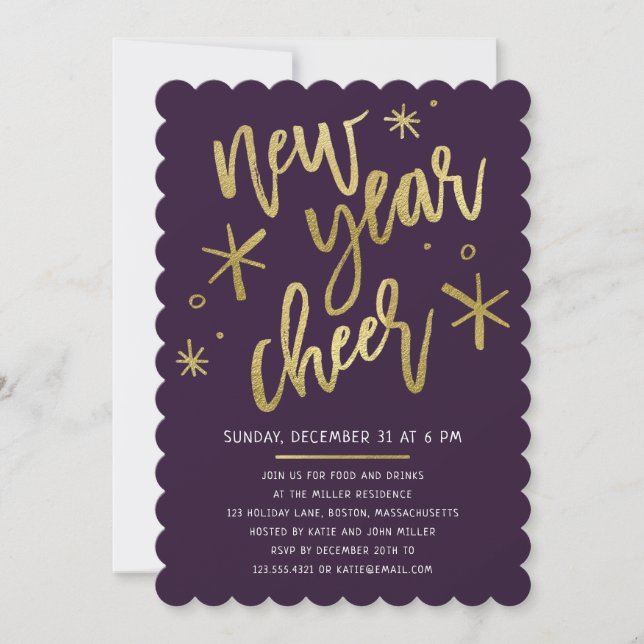 Modern Gold Foil New Years Eve Party Invitation (Front)