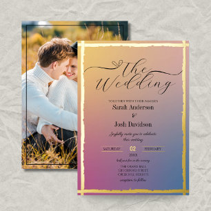 Modern Gold Foil Ombre Wedding Photo Invitation