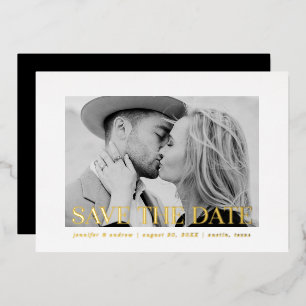 Modern Gold Foil Overlay Photo Save the Date