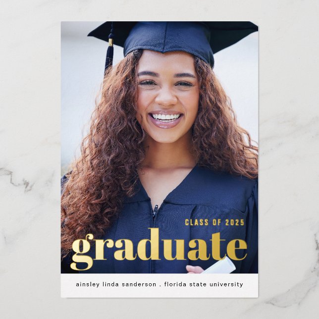 Modern Gold Foil Photo Graduate Announcement (Front)