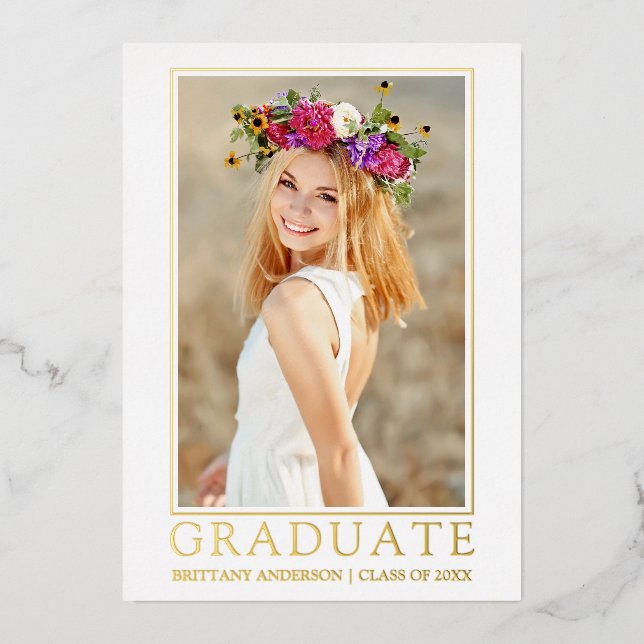 Modern Gold Foil Photo Graduation Announcement (Front)