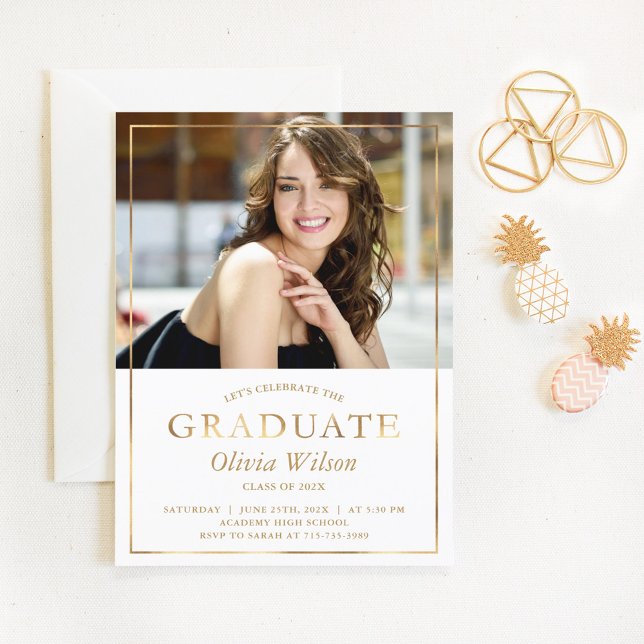 Modern Gold Foil Photo Graduation Announcement (Creator Uploaded)
