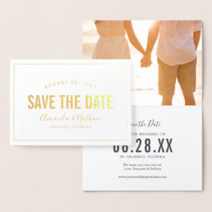 Modern Gold Foil Photo Save the Date Card