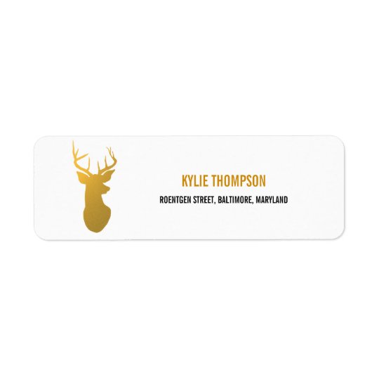 Modern Gold Foil Reindeer Christmas Holiday Return Address Label
