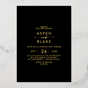 Modern Gold Foil Script Black Casual Wedding
