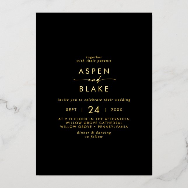 Modern Gold Foil Script | Black Casual Wedding (Front)