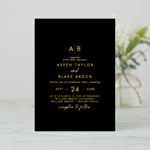 Modern Gold Foil Script Black Monogram Wedding
