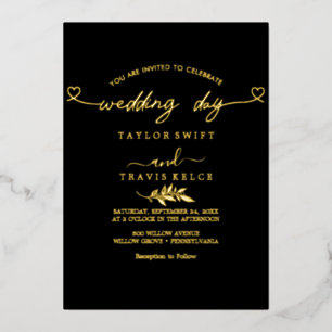 Modern Gold Foil Script Black Photo Wedding