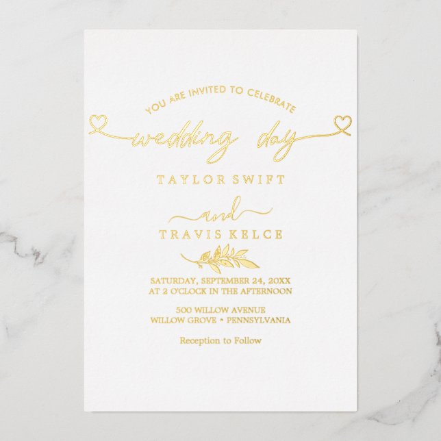 Modern Gold Foil Script Black Photo Wedding  (Front)