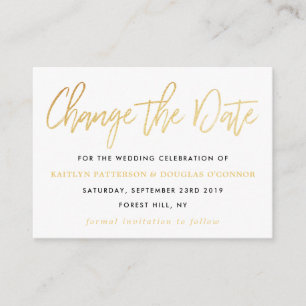 Modern Gold Foil Script Change The Date Enclosure Card
