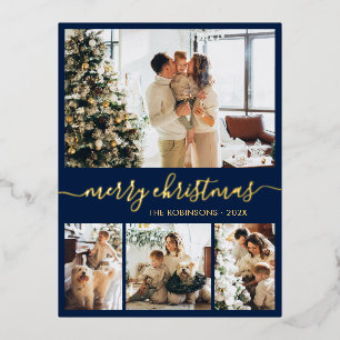 Modern Gold Foil Script Collage Holiday Postcard