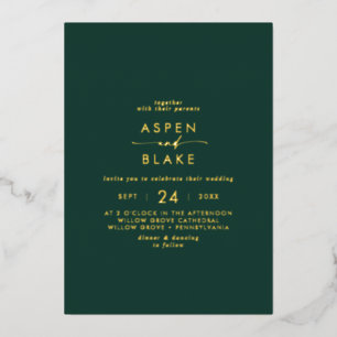 Modern Gold Foil Script   Emerald Casual Wedding