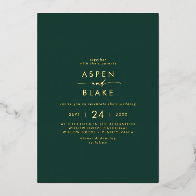 Modern Gold Foil Script | Emerald Casual Wedding (Front)