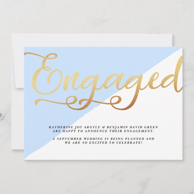 Modern Gold Foil Script Engagement Announcement (Front)