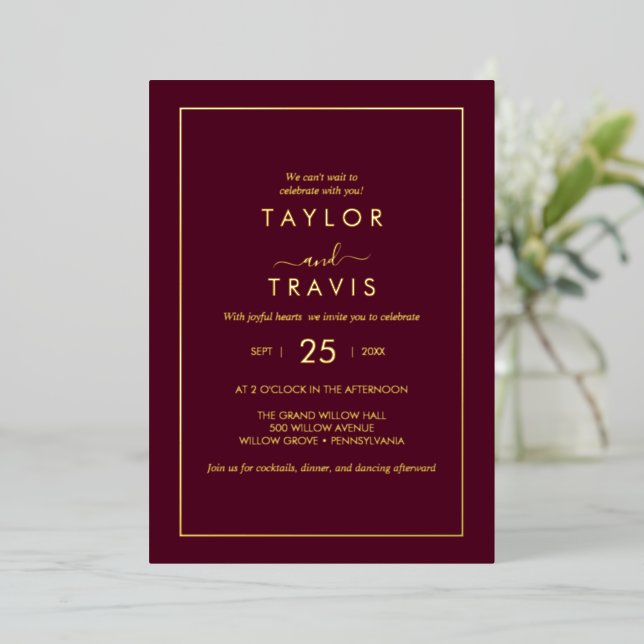 Modern Gold Foil Script | Navy Casual Wedding (Standing Front)
