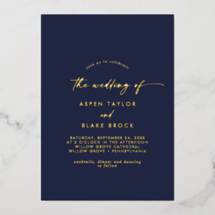 Modern Gold Foil Script Navy The Wedding Of